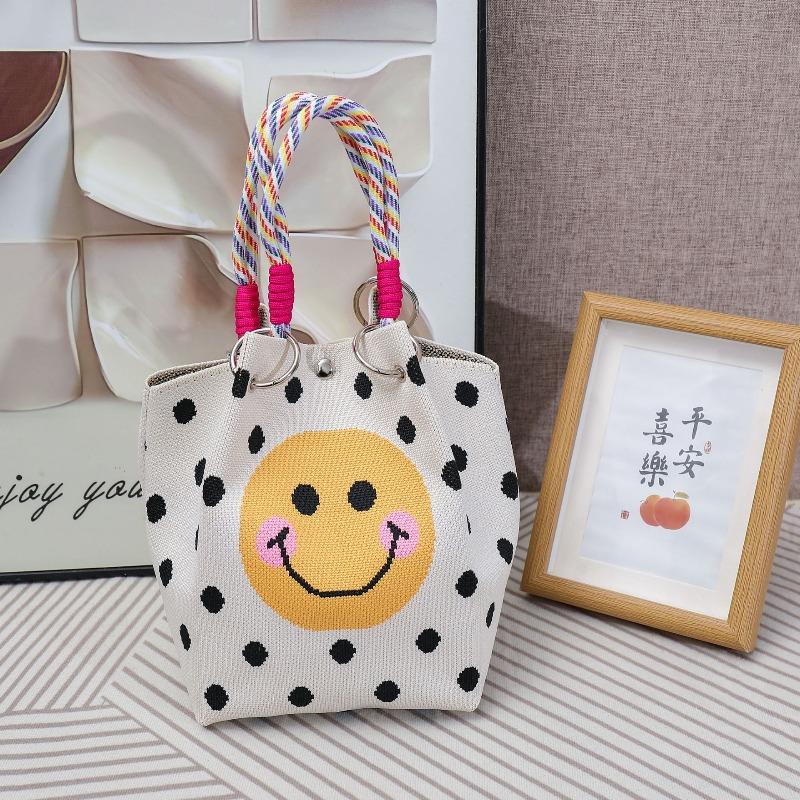South East Asia Knitted Handbag Geometric Stripe Polka Dot Knitted Large Capacity Handbag Fashion Bucket Bag