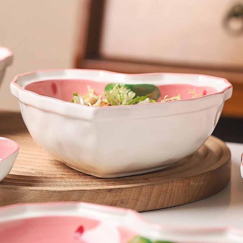 Strawberry Bowl Spoon Plate Set Beautiful Girl Heart Bowl Salad Bowl Dessert Household Tableware