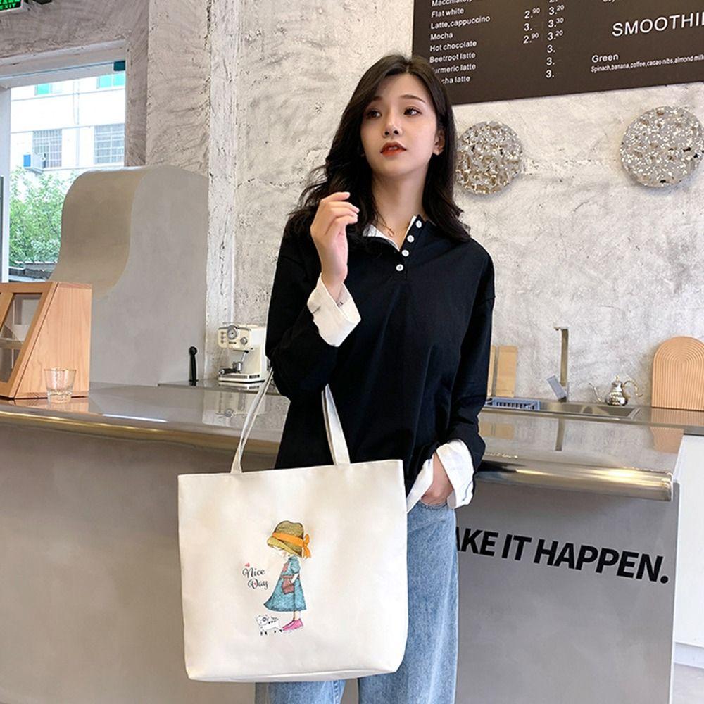

Literary Model Printed Shoulder Bag Cartoon Print Korean Crossbody Pouch Cute Tote Bag