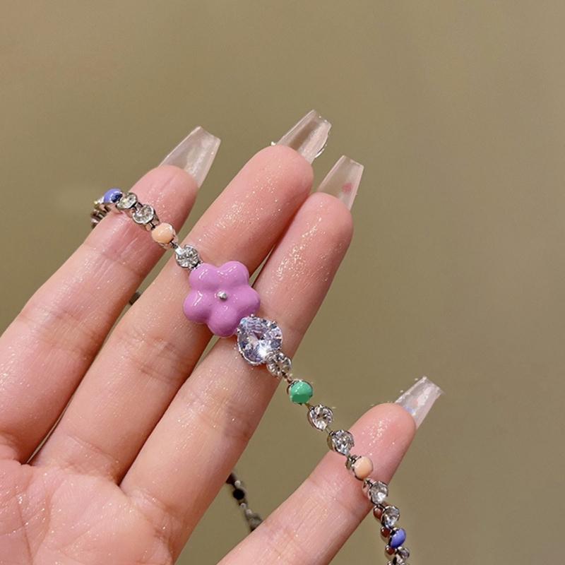 Crystal Beaded Necklace or Bracelets Adjustable Flower Charm Wrist Chain/Bangle Unique Statement Pieces for Girls Women