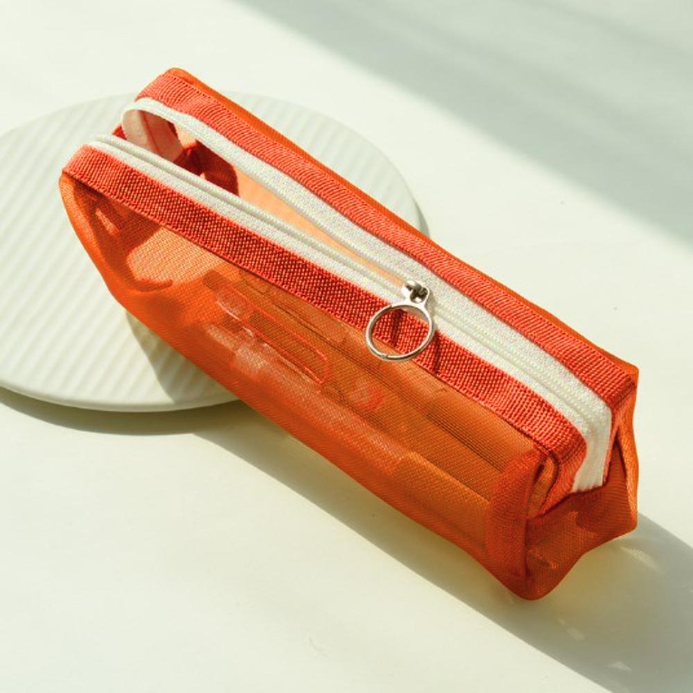 

Dacron Nylon Mesh Pen Case Large Capacity Transparent Colored Pencil Case Student коричневий