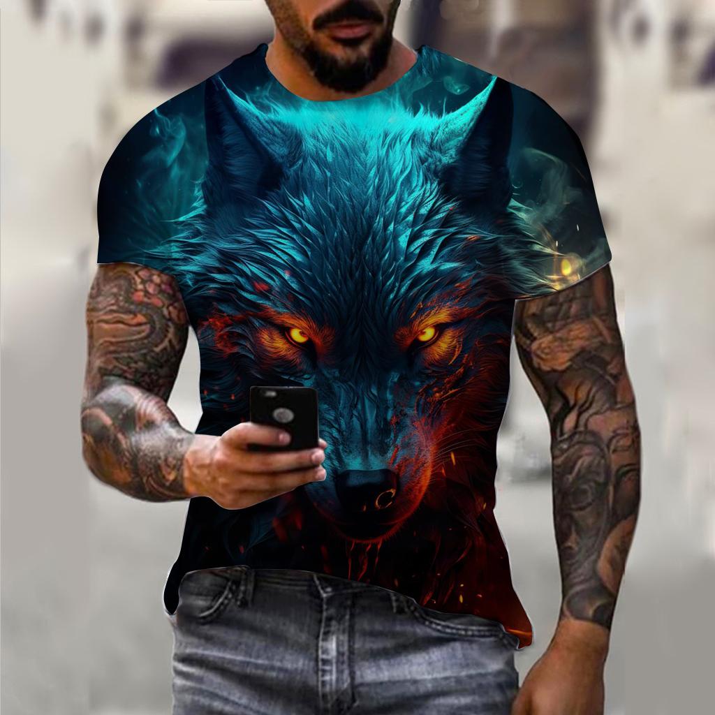 Summer Men's Vintage T Shirt Lion Graphics 3D Print Fashion Tiger Short Sleeve Men's Clothing Oversized Wolf T-shirts Streetwear