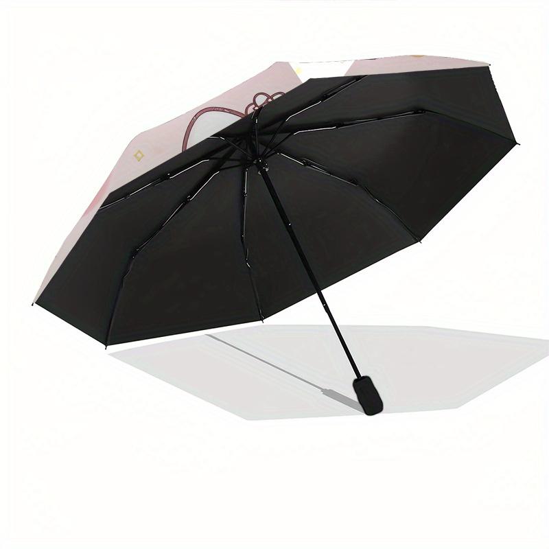Hello Kitty,Pink Theme Automatic Folding Umbrella-Simple 8-Rib Design, Bright Cartoon Pattern, Durable Iron Frame, Suitable For Travel, Outd