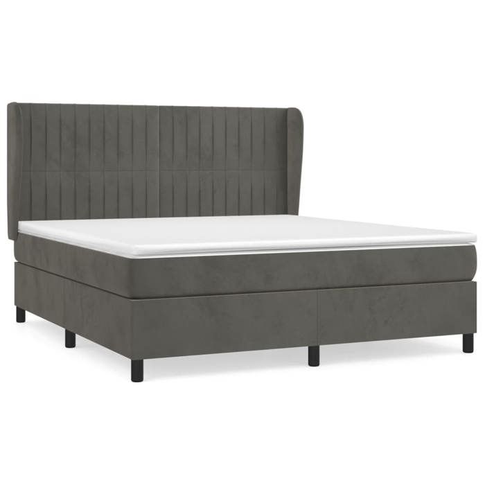 3129346 vidaXL Lit à sommier tapissier et matelas Gris foncé 180x200cm Velours