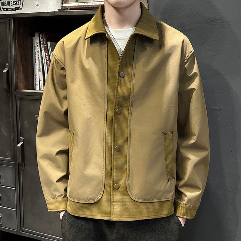 Мужская модная стираная куртка с лацканами и карманами - Весна/Осень 2025 M