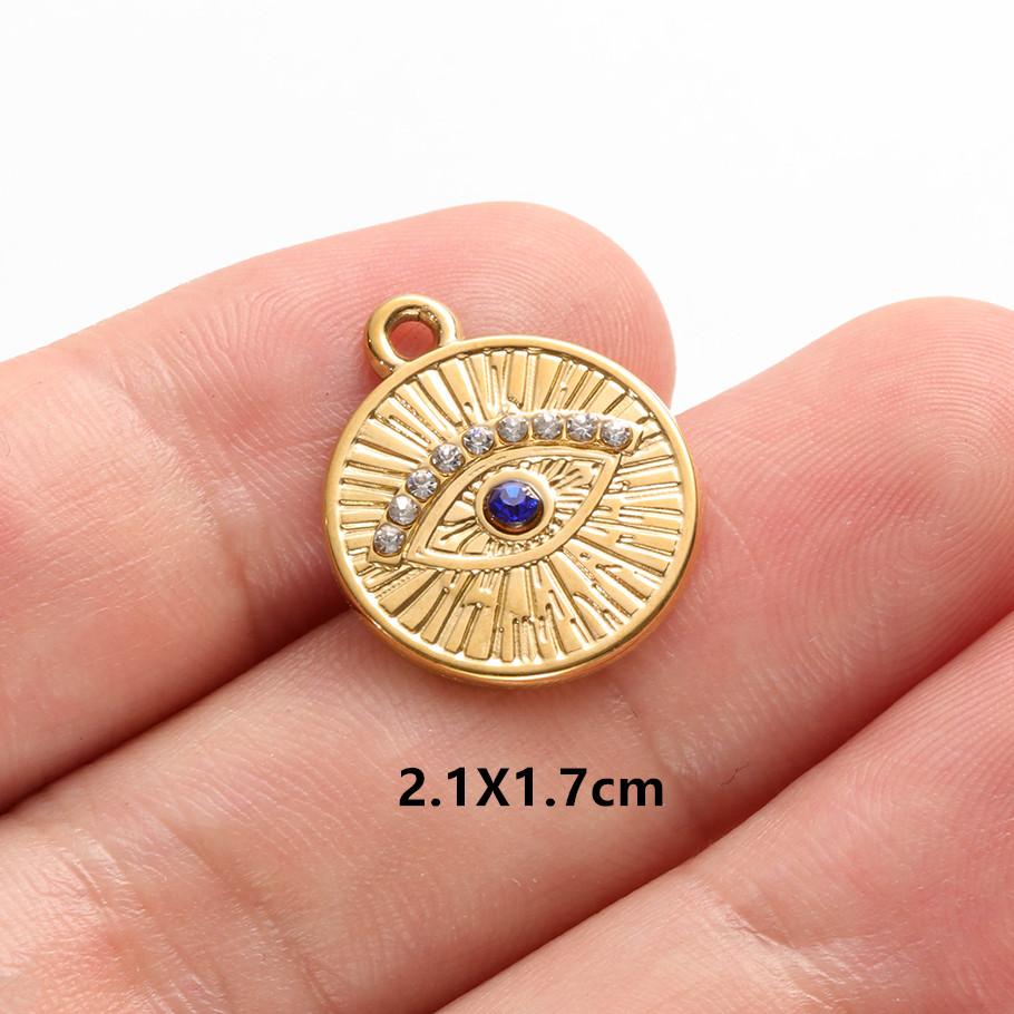 6pcs Real Gold Plated Blue/Dark Blue Rhinestone Evil Eye Pendant Stainless Steel Turkish Eye Charms For Jewelry Making Supplies
