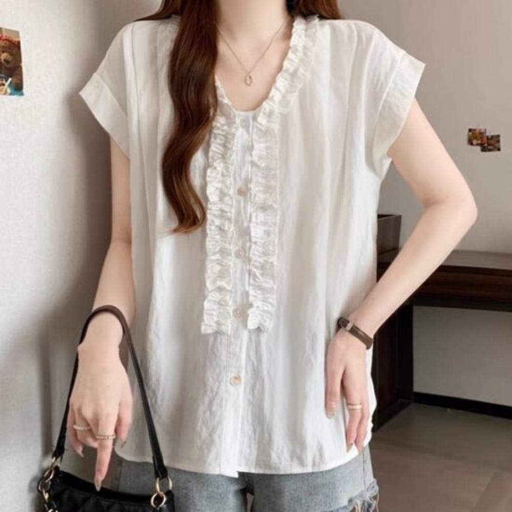 NaVaVa Women LoVely Frill V Neck Cap sleeVe Blouse Nb3160