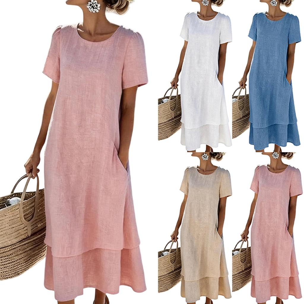 Dames Mode Kleur Kortmouwige Jurk