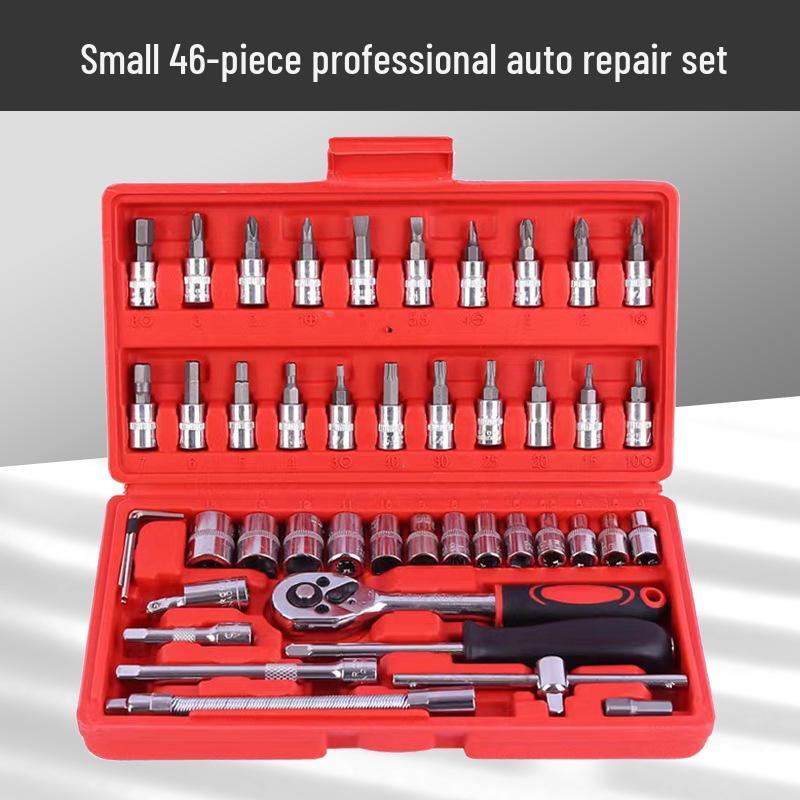 46-delige autoreparatieset met dopsleutel, ratelsleutel en bitcombinatie