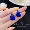Luxury Full Diamond Royal Sapphire Set Chain Dress Dress Dinner Earrings Bridal Wedding Jewelry Ring Color Treasure Set