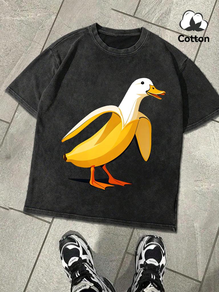 The Combination Of Banana And Duck Men Washed T Shirts Summer Soft Tee Trendy ONeck Short Sleeve Loose Man Cotton AllMatch Top