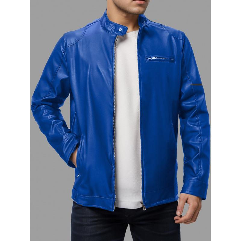 European and American men's high-end leather motorcycle leather jacket men's stand-up collar punk leather jacket men