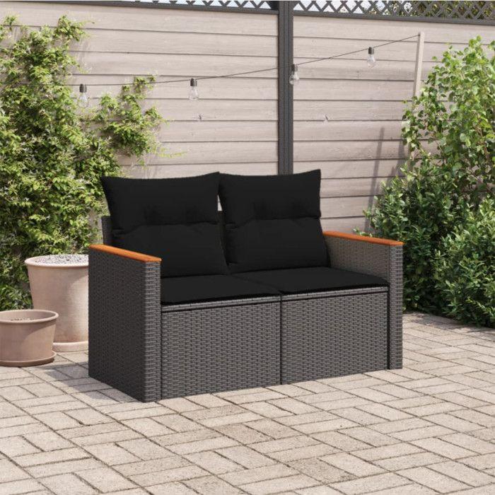 VidaXL Garden Sofa with Cushions 2-Seater, Seat with Armrests, Sunbed with Backrest, Patio Terrace Furniture, Black 365993