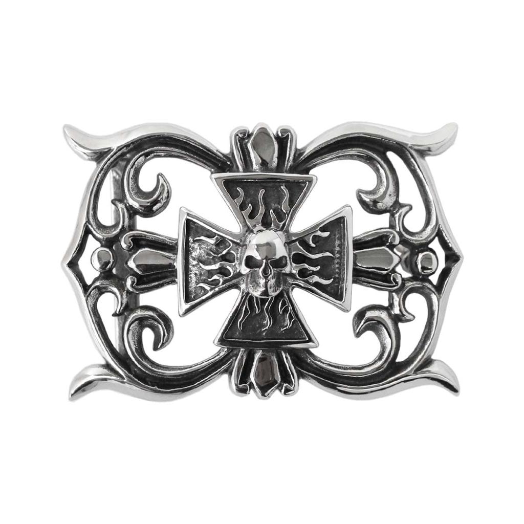 Stainless Steel Cast Design Surgical Stainless Leather Genuine [Days Art] Buckle, Allergy-free, Buckle, Steel, Chrome, Biker, Belt, Leather, Men's