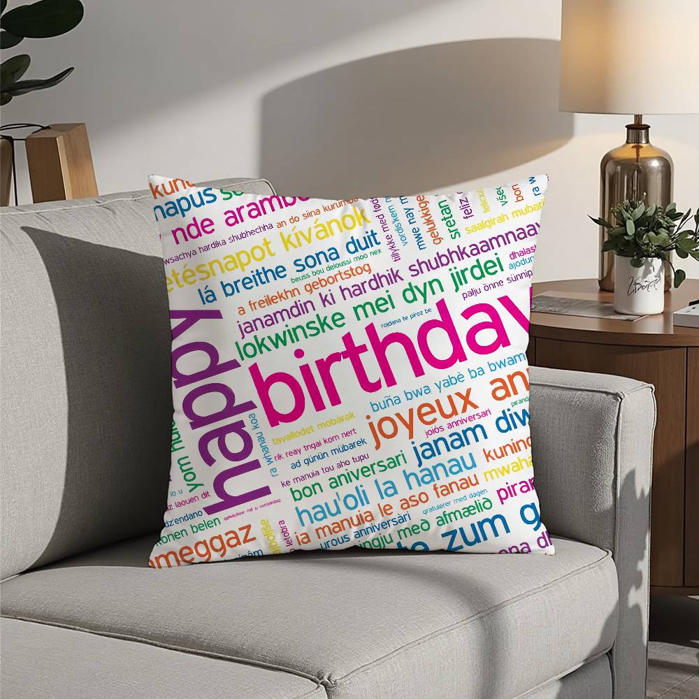 classic Happy birthday Pillow Case Sofa Decorative Home Double-sided Printing Short Plush Cushion Pillow Cover Holiday Gift