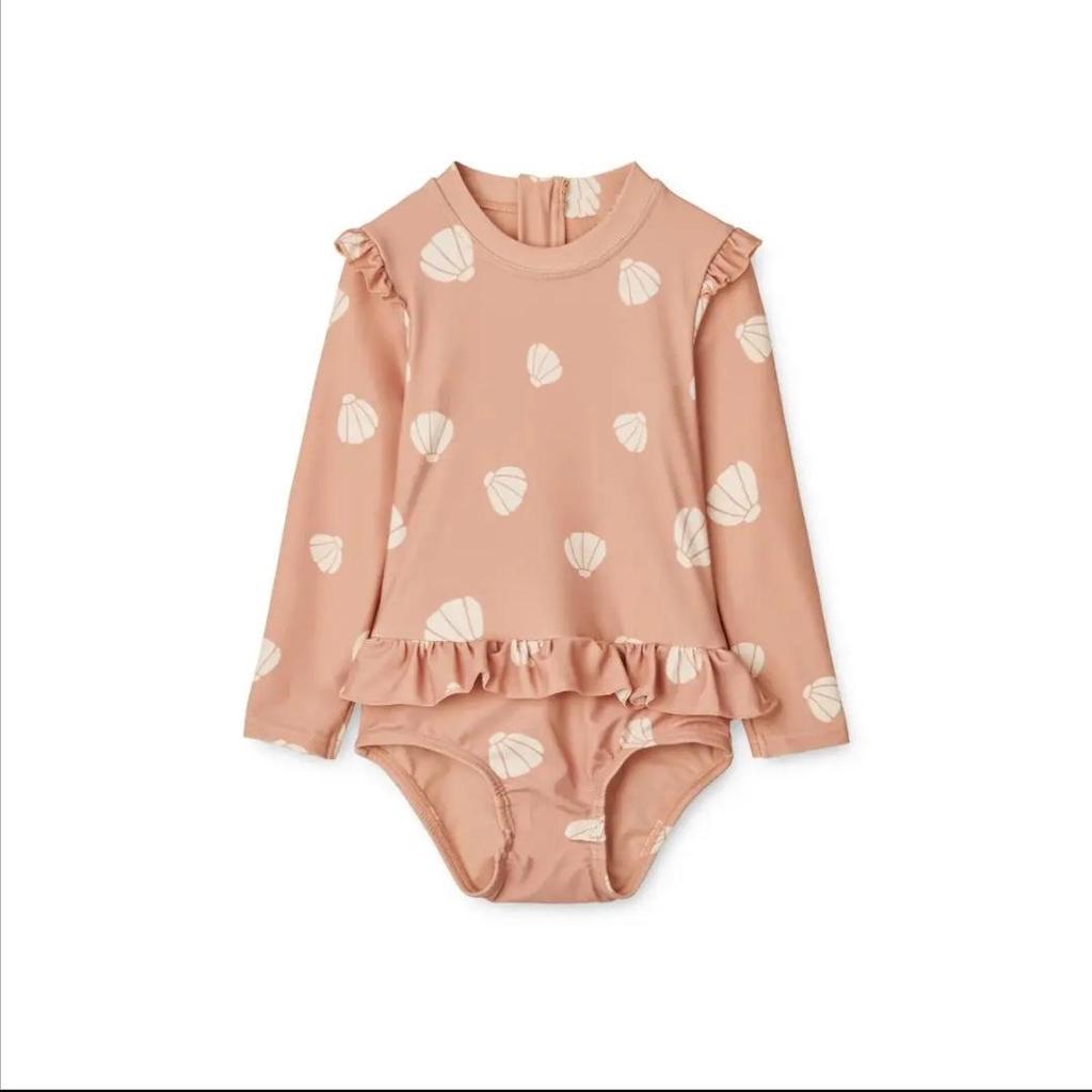 Baby Girl Long Sleeve Anti-Chlorine Quick Dry Swimsuit with Sun Protection and Cute Lace Details