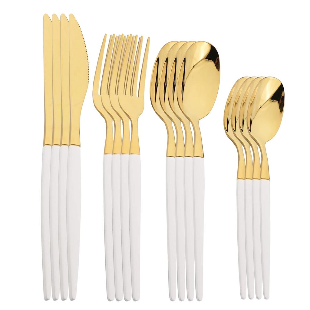16Pcs Cutlery Set Dinner Knife Fork Spoon Flatware Set Kitchen Gold Dinnerware Stainless Steel Tableware Silverware Set Gift