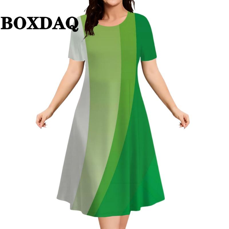 New Women's Striped Abstract Printed Dress Elegant Fashion Casual Short Sleeve Summer Dresses Ladies