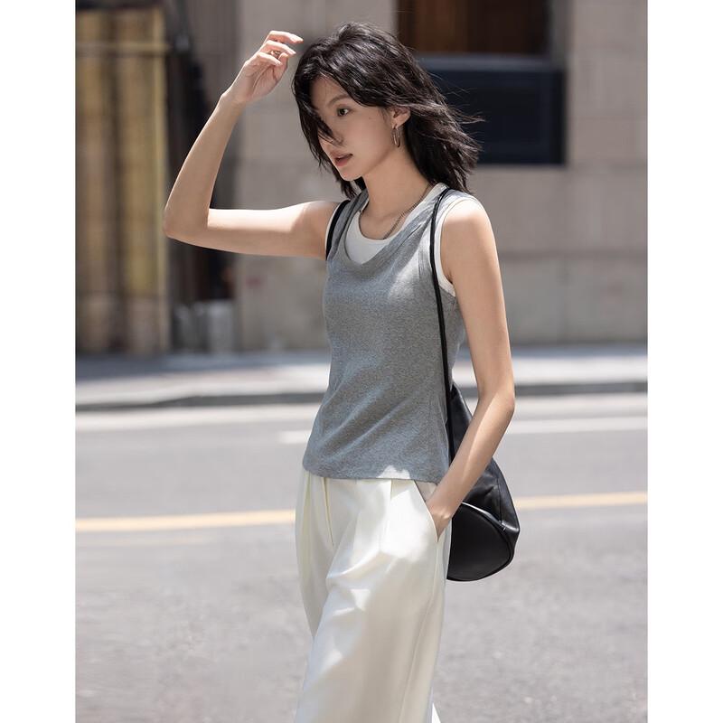 

Demana Faux Two-Piece U-Neck Vest T-Shirt