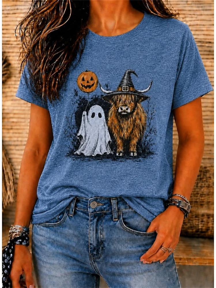 Unisexs Fashionable Casual Shortsleeve Halloween Tshirt With Spooky Skull Print And Round Neckline Perfect For Holiday Parties