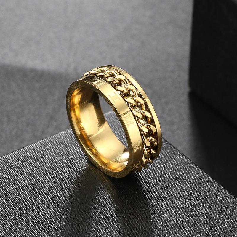 Anxiety Fidget Ring For Men Punk Titanium Stainless Steel Black Blue Spinning Spinner Rotatable Chain Rotating Rings Homme Gift