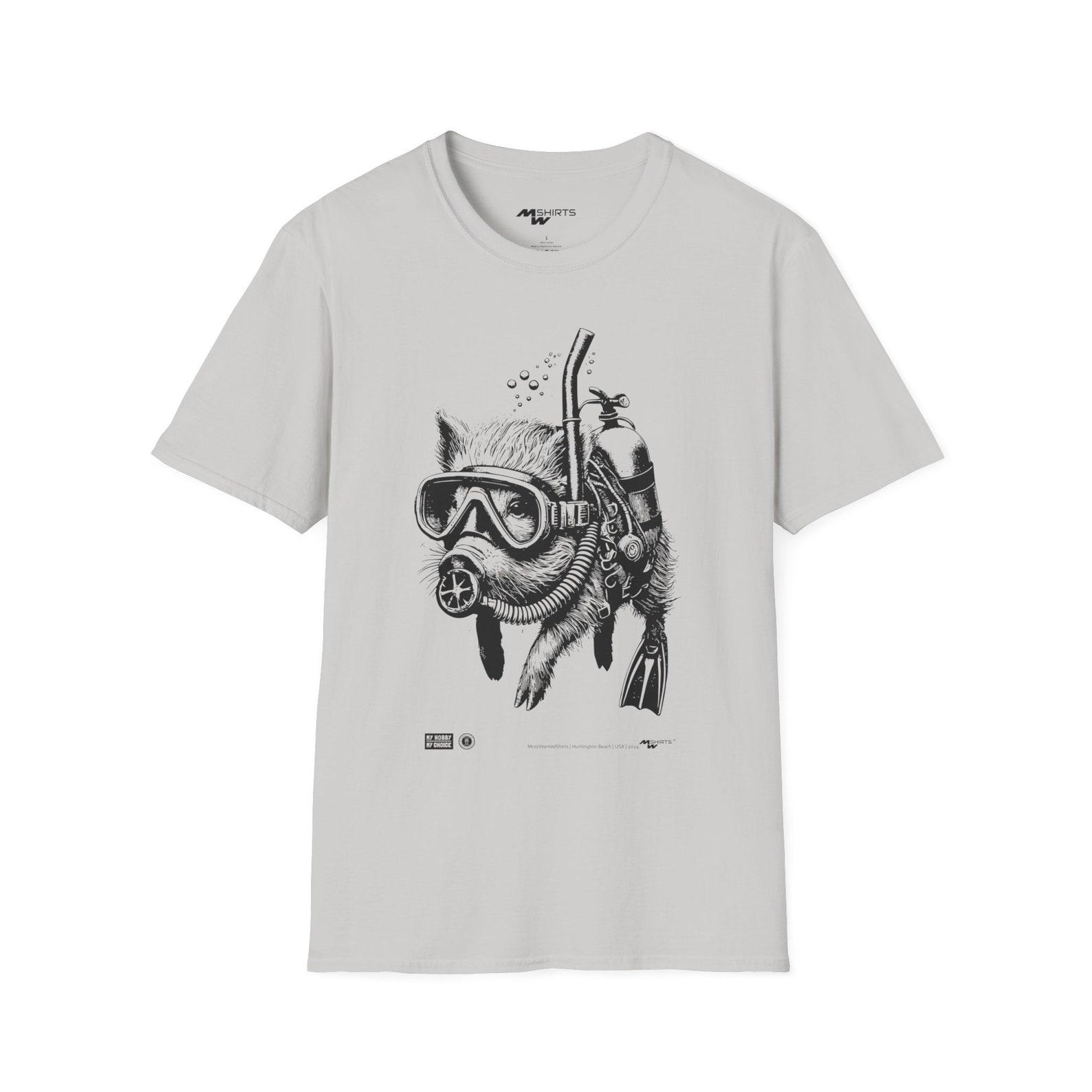 Scuba Diving Mini Pig T-Shirt – Vintage Copper Engraving Style XL