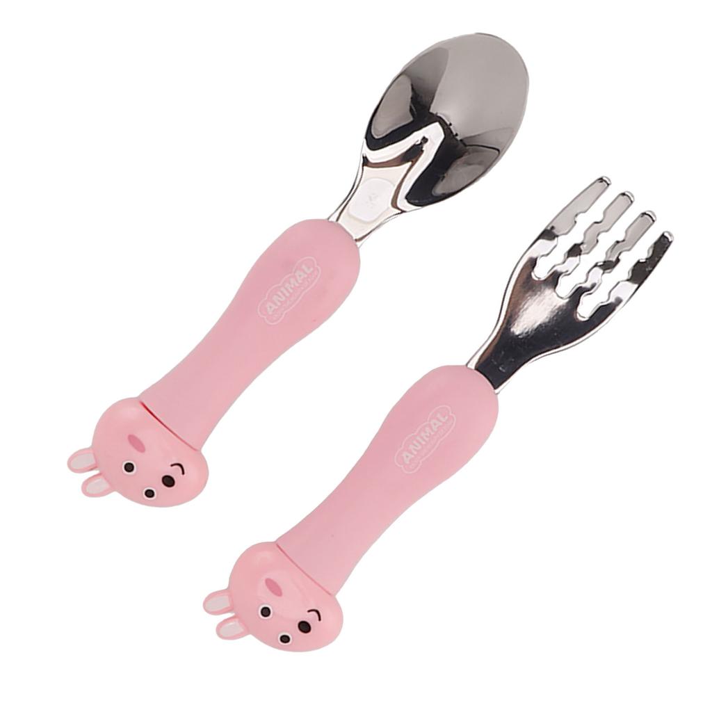Cartoon Fork Spoon Stainless Steel Baby Feeding Training Spoons Forks Portable Children Animal