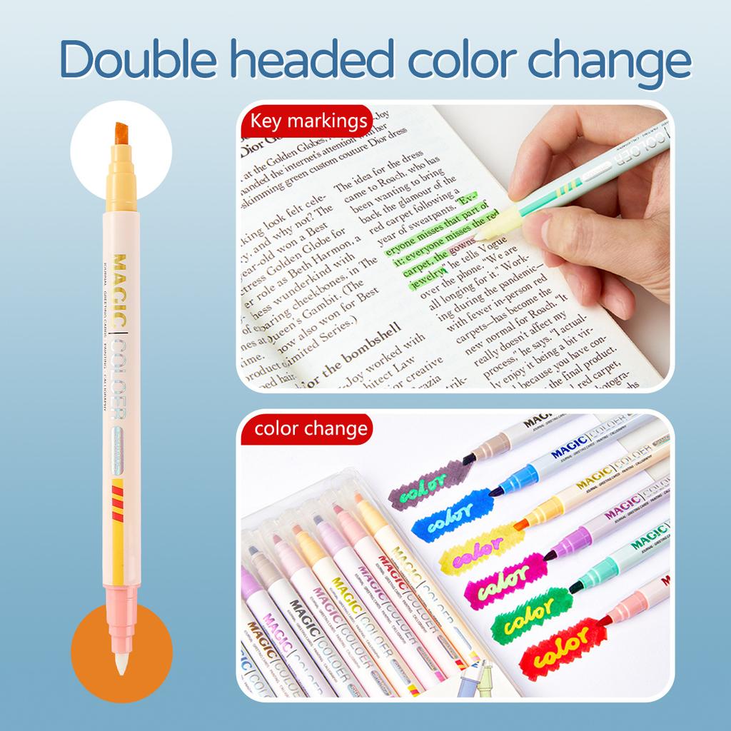 6/12pcs Set Magic Color Changing Dual Tip Markers, Kids Fluorescent Highlighters Scrapbook Journaling School Supplies DIY Gifts