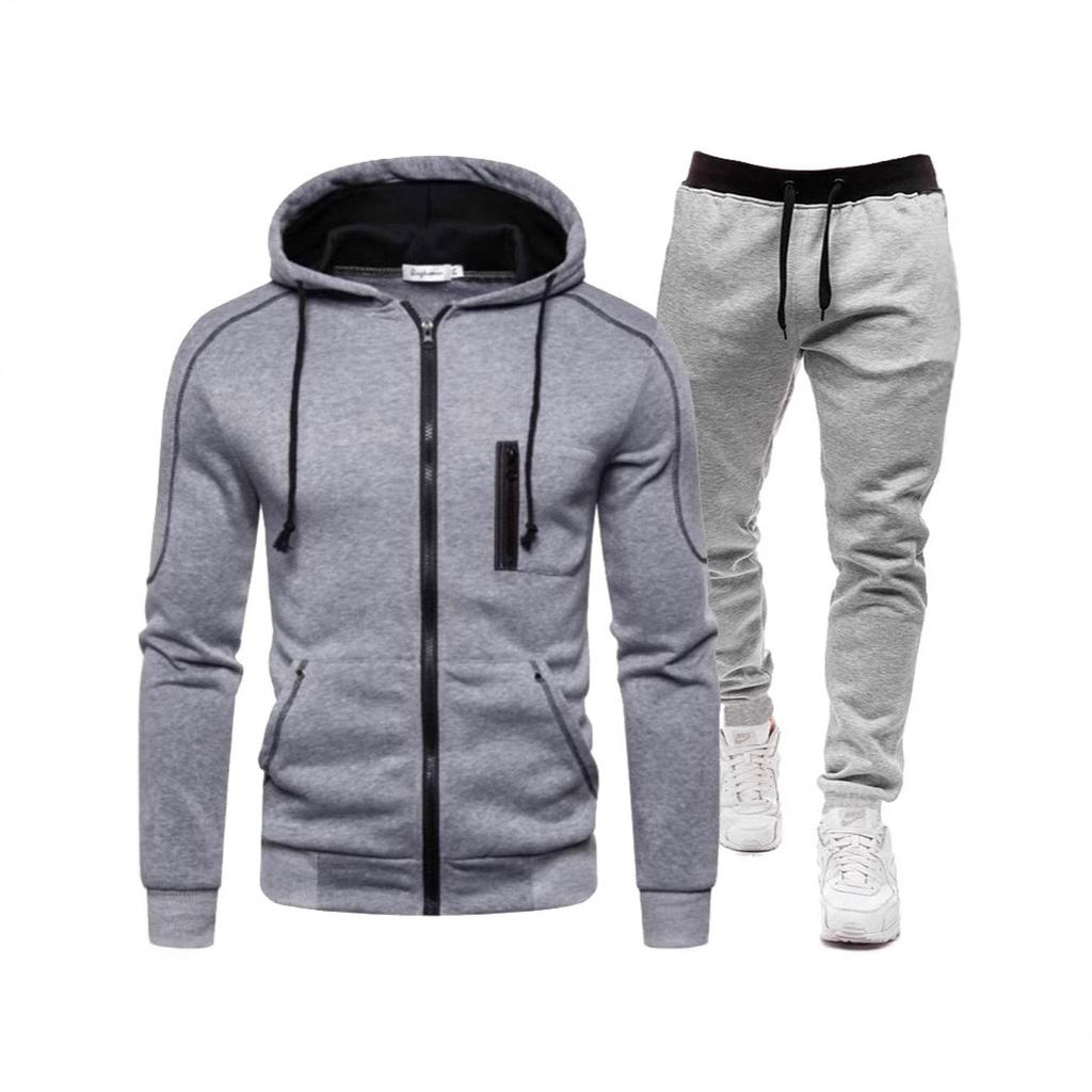 Cardigan Zipper Hooded Sweatshirt Set Comfortable Casual Sporty Solid Color Men's Sweatpants