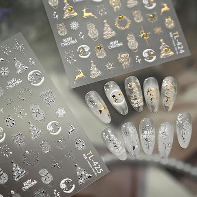 Gold Reindeer & Snowman Jelly Christmas Nail Stickers - Luxury Style TL412