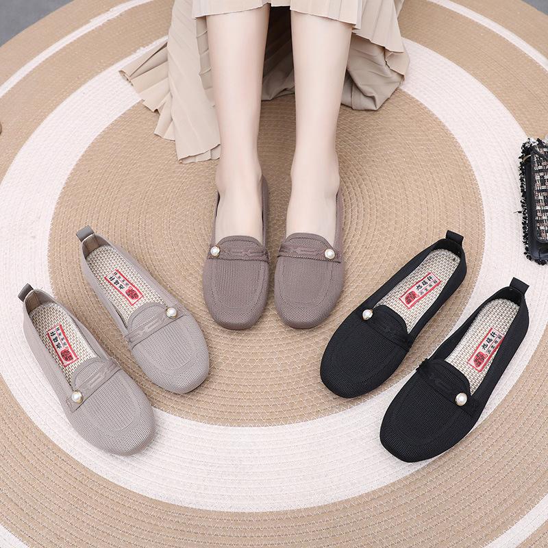 Shoes Women's Spring and Autumn Casual Fashion Women's Single Shoes Flying Weave Breathable Soft Sole Shallow Mouth Flat Women's Shoes