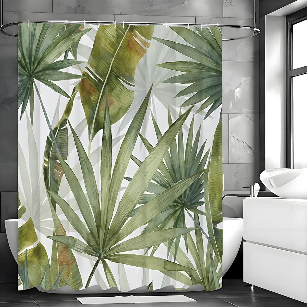 Green Leaf Shower Curtain, Palm Leaf, Banana Leaf Bathroom Decor, Waterproof Polyester Shower Curtain, Home Decor Shower Curtain