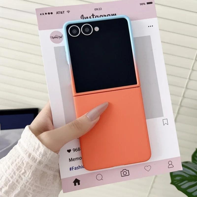 Luxury Matte Gradient Phone Case for Samsung Galaxy Z Flip 7 FE 6 5 4 3 Liquid Silicone Ultra Thin Shockproof Protect Soft Cover Skin Feel Back Shell