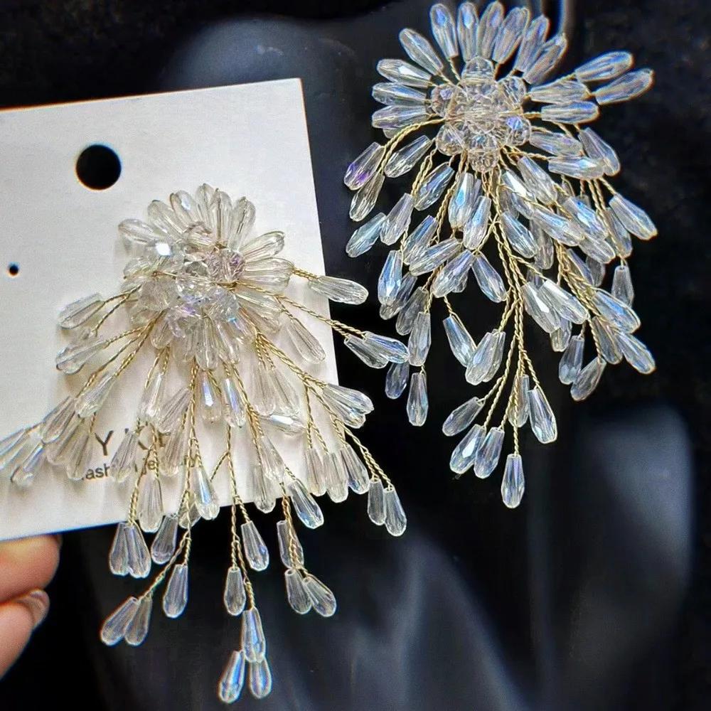 Bridal Jewelry Snowflake Earrings Women's Accessories Sparkling Exaggerated Ear Studs Beaded Crystal Earrings Special Occasions