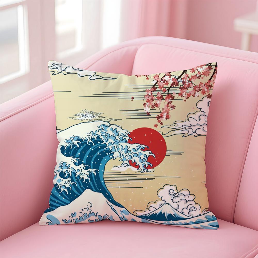 Японские волны Наволочка Удобная Двусторонняя Наволочка Идеально для Автомобиля Дивана Спальни и Других Мест 12x12Inch