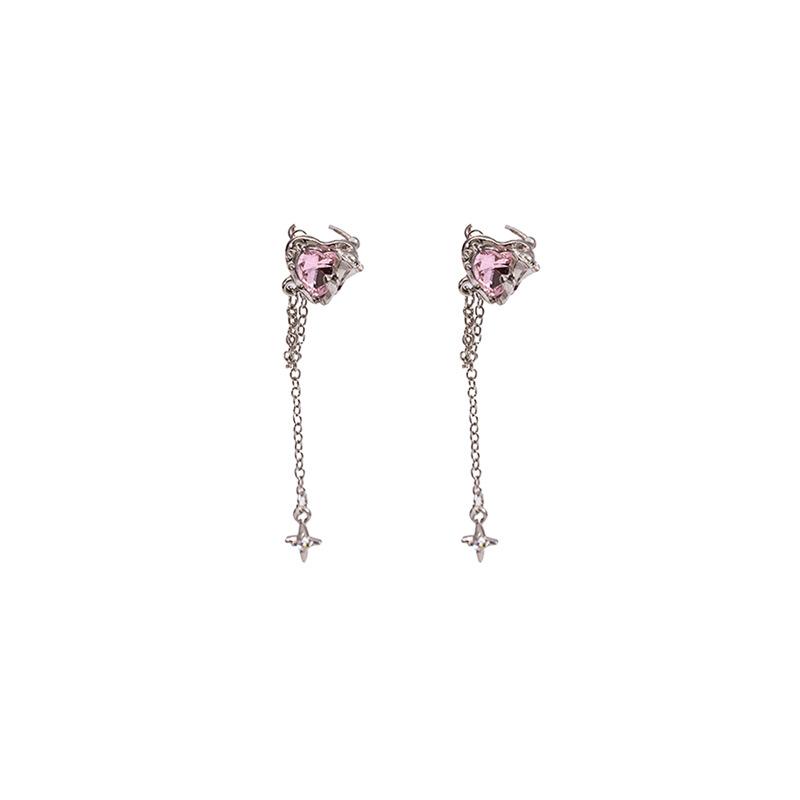 Sweet And Cool Love Fringed Ear Clips, Sweet Pink Zircon Mango Ear Clips, Simple And Pierced Ear Bone Clips.