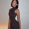 Mozision Turtleneck Sleeveless Sexy Mini Dress For Women Fashion Irregular Ruched Tank Dress Femme Elegant Club Party Dress