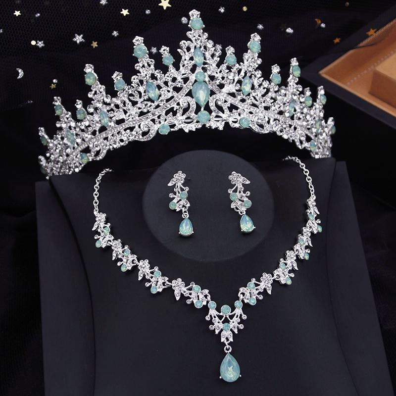 3 Piece Bridal Crown Jewelry Sets for Women Princess Tiaras Set Necklace Earrings Wedding Bride Jewelry Costume Accessories