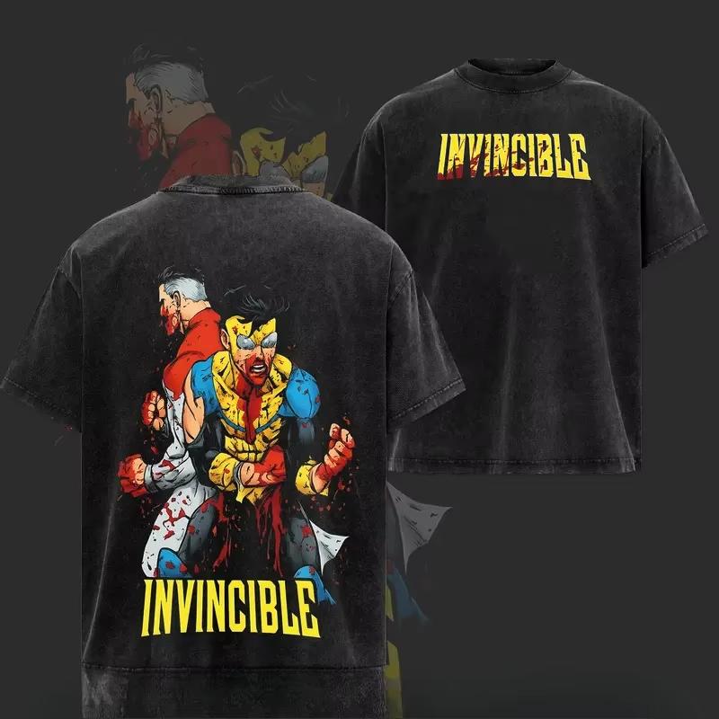 2026 Summer Hot Sale Anime Invincible Washed Graphic T-shirt Men Women Gothic Oversized T-shirt Harajuku Hip Hop Punk T-shirt