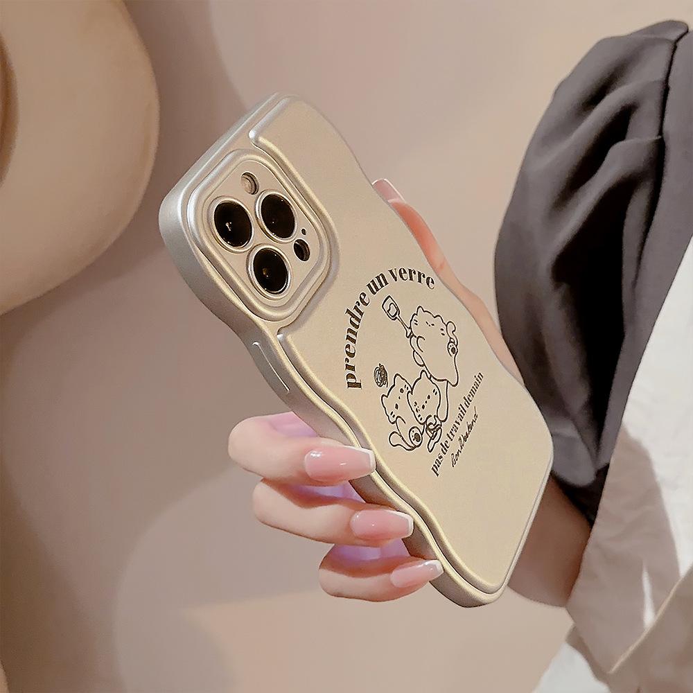 Cat Party Iphone15 Apple 14promax Mobile Phone Case 13 Silver Plated Suitable for 11 Cartoon 16 Wavy Edges