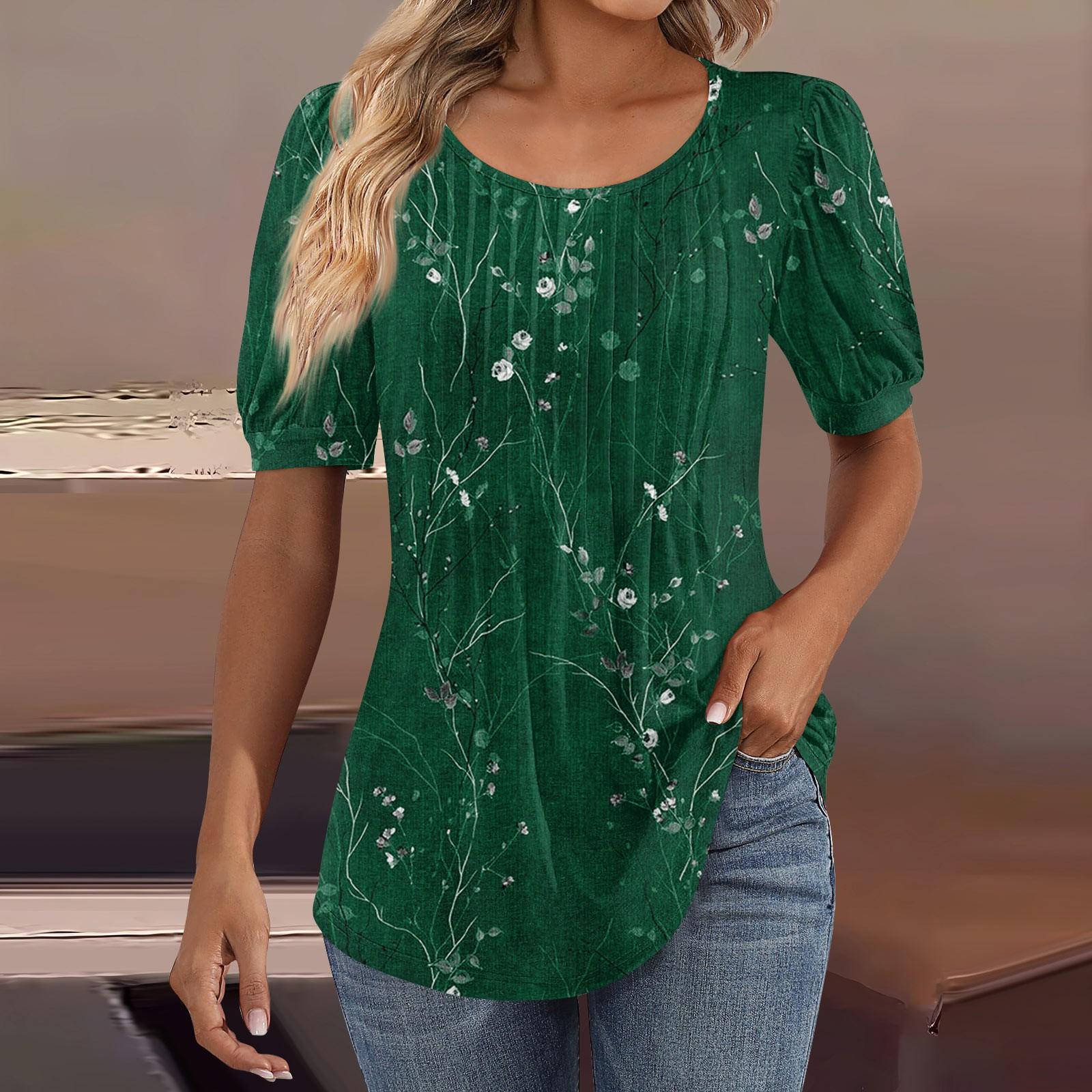 

Женские пышные туники с короткими рукавами, топы, плиссированные блузки с воротником, повседневные свободные весенне-летние футболки M