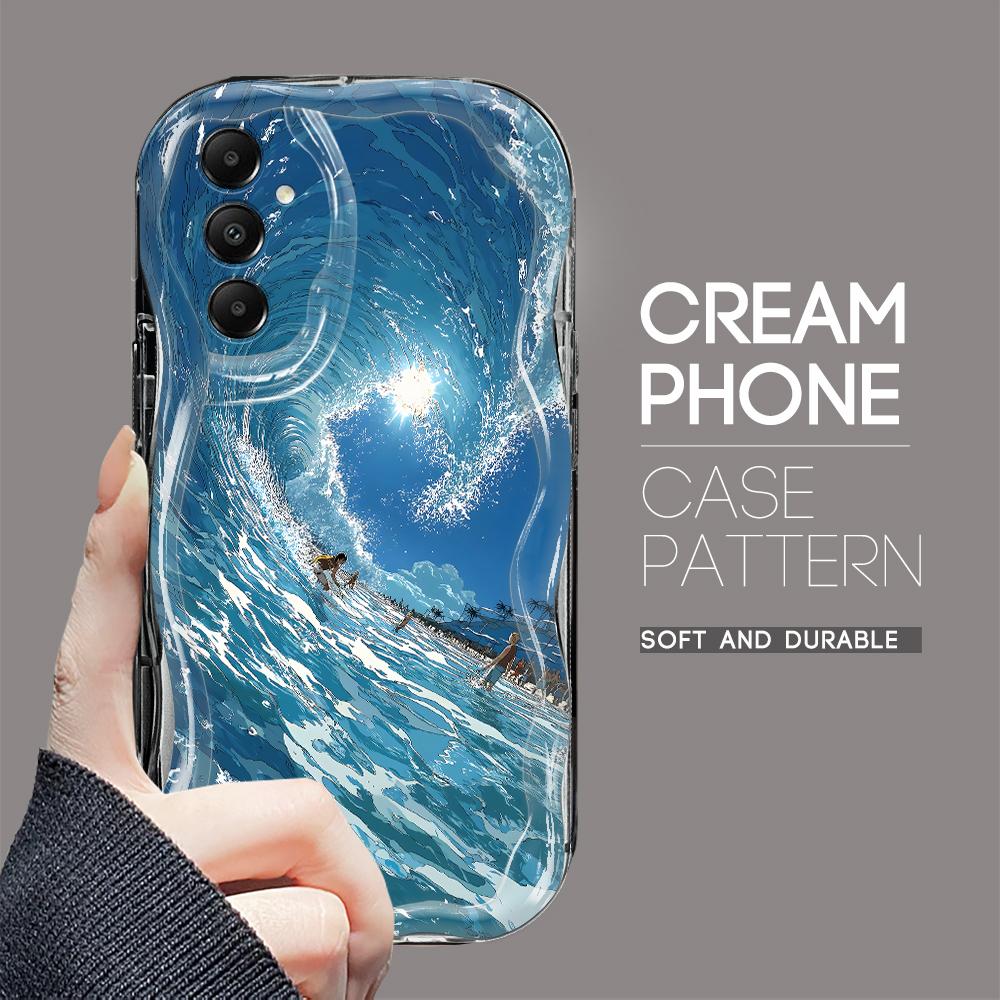 Roztomilý kreslený vzor s krémovou texturou Pouzdro s měkkým silikonovým zvlněným okrajem pro Samsung