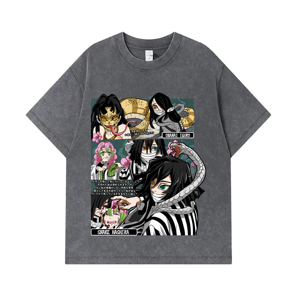275 GSM Washed T-shirts 100% Cotton Demon Slayer V17 Obanai Print Unisex Heavy Cotton T Shirt