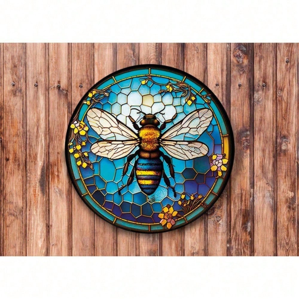 

Vintage Bee Skull Metal Sign Gothic Wall Art Faux Stained Glass Decor For Halloween Living Room Hanging 20x20 різнокольоровий