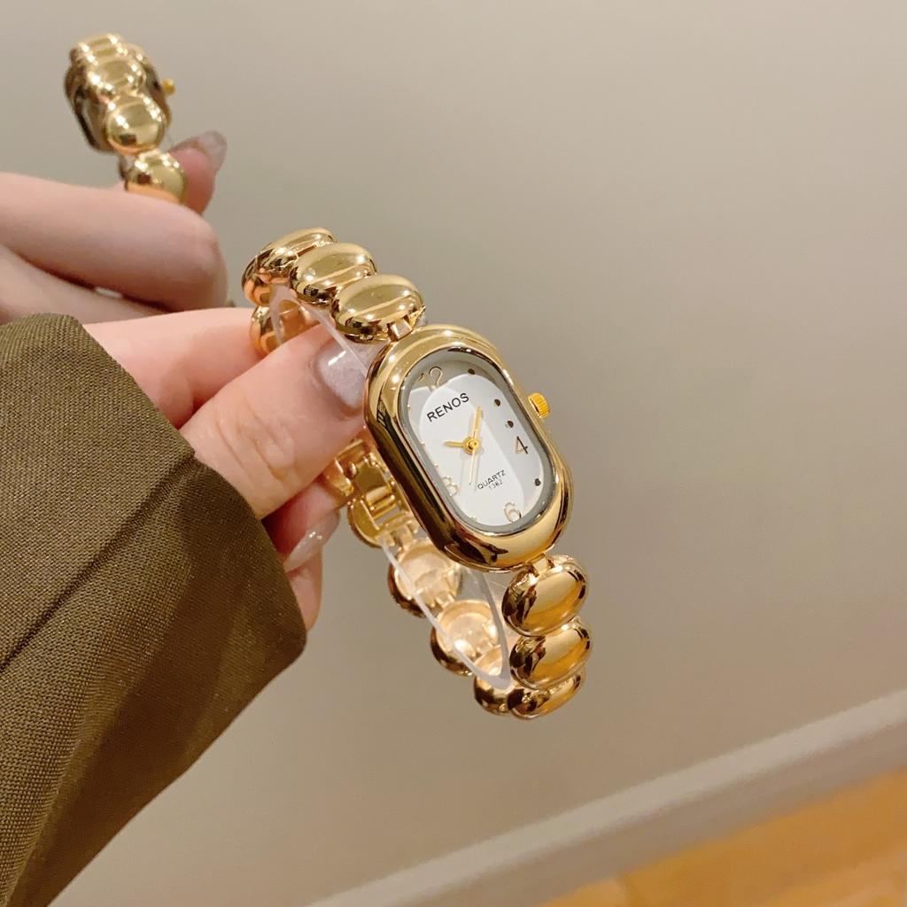 New Golden Bracelet Women's Watch Oval Simple Light Luxury Quartz Wristwatch Ladies Watches