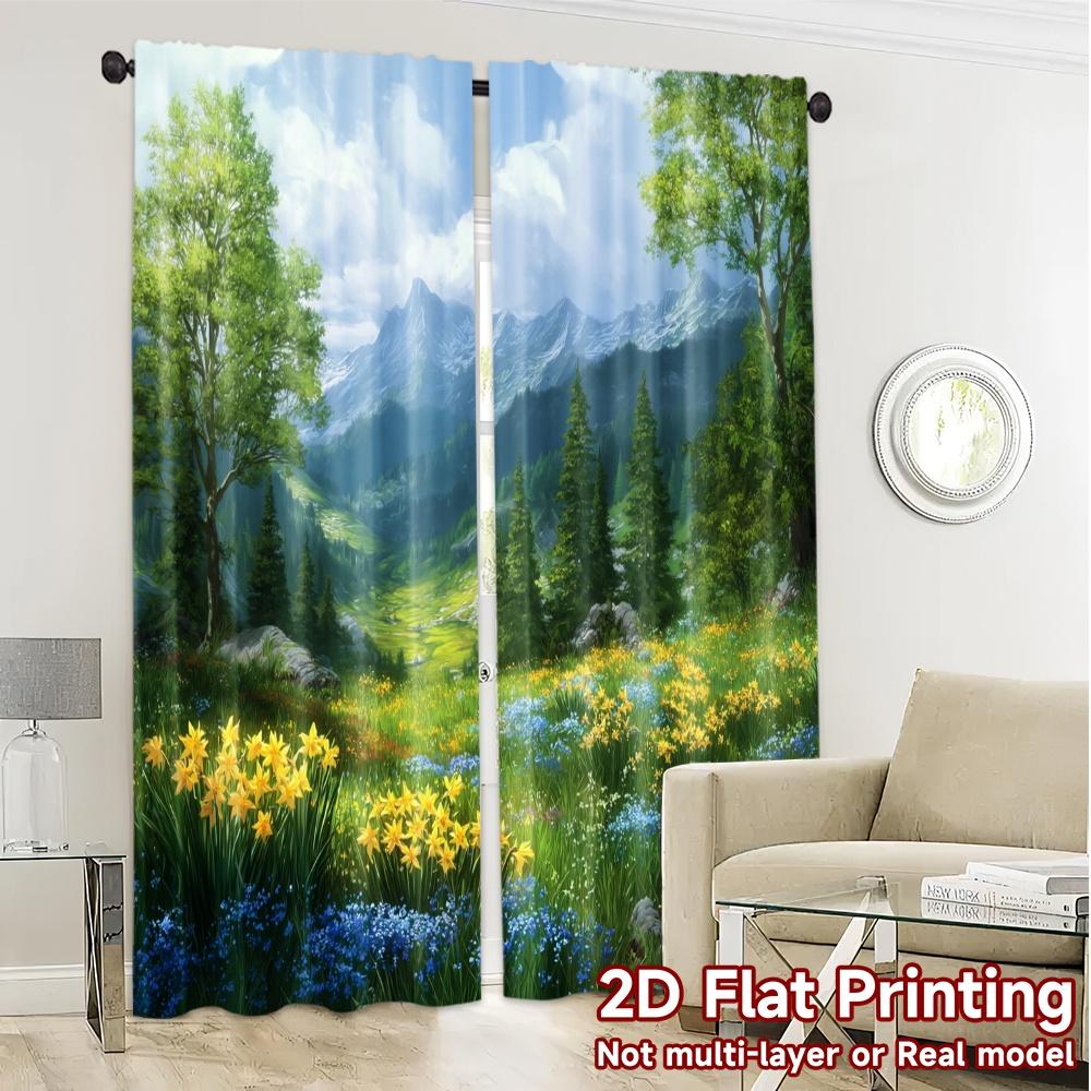 2pcs, 2D FLAT PRINTING Curtains (Without Rod) Sunny Bloomfield Chic Chic Curtain Versatile Fabric Curtains Decorations Use for
