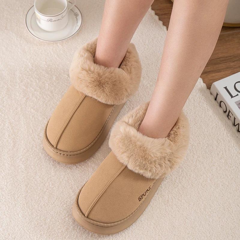 Thick Plush Snow Boots Women Casual Wrap Heel Faux Fur Cotton Padded Shoes Woman Comfy Anti-slip Winter Boots Mujer
