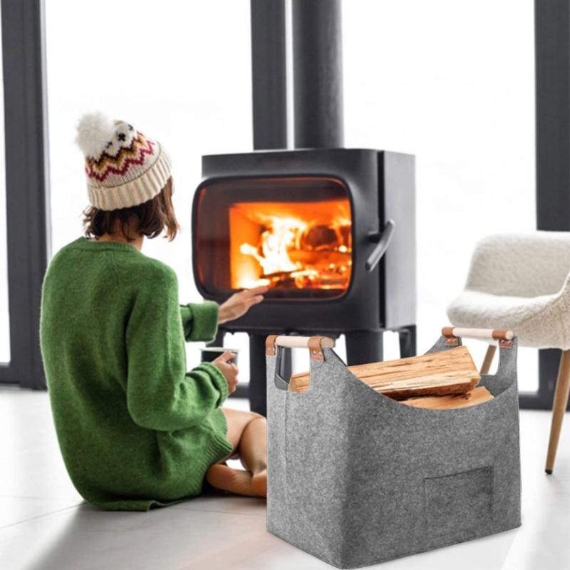 Foldable Felt Firewood Holder Versatile Large Wood Bag Functional Home Storage Organizer for Logs Clothes Newspaper