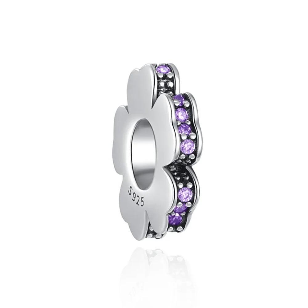 New Shining Zircon Love Heart Spacer Bead 925Silver Pendant for DIY Bracelet Flower Charm Women Jewelry Making