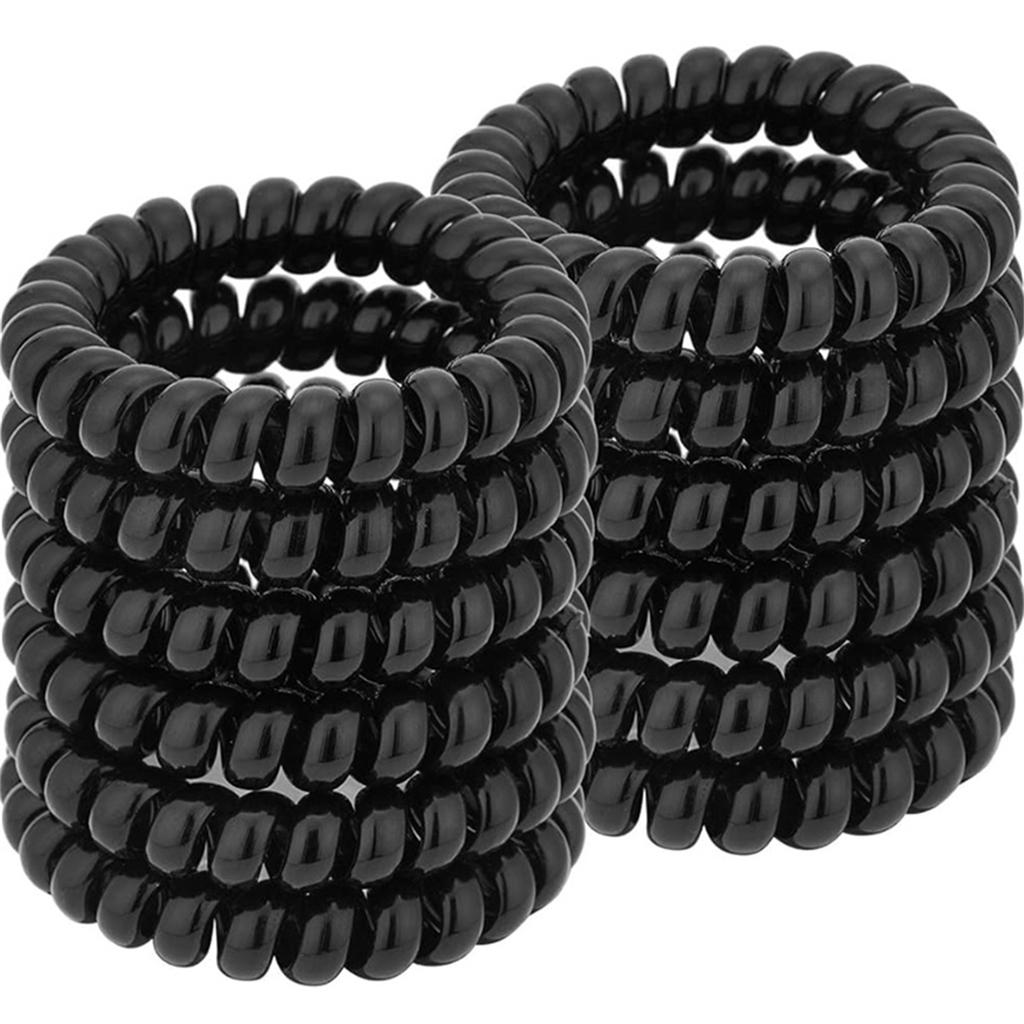 12pcs/Set Thick Black Spiral Hair Ties Telephone Cord Scrunchies Basic Elastic Hair Band Rubber Bands Women Hair Accessories